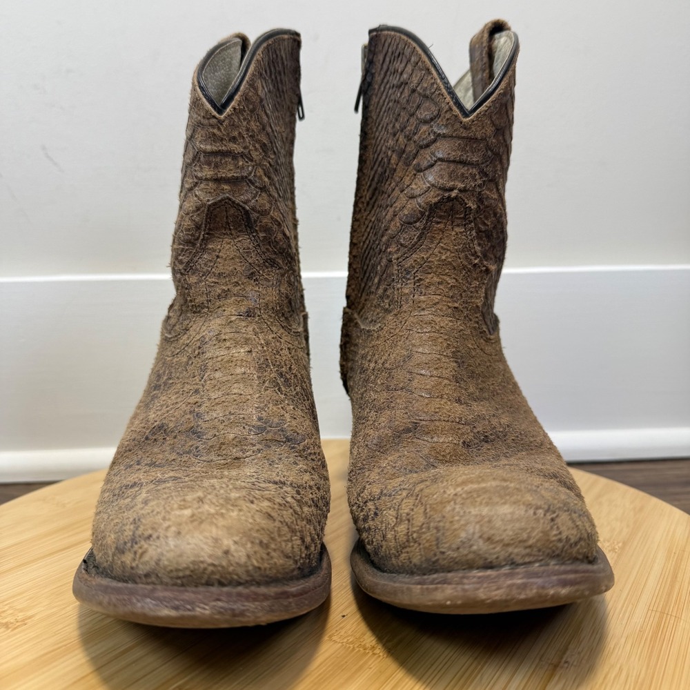 Ariat Western Boots Womens 6.5 Brown Snakeskin Leather Zip Cowgirl Boho Rustic - Picture 2 of 8